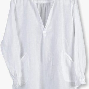 CP SHADES S Teton Tunic White Cotton Voile Pockets Lagenlook ~Like new